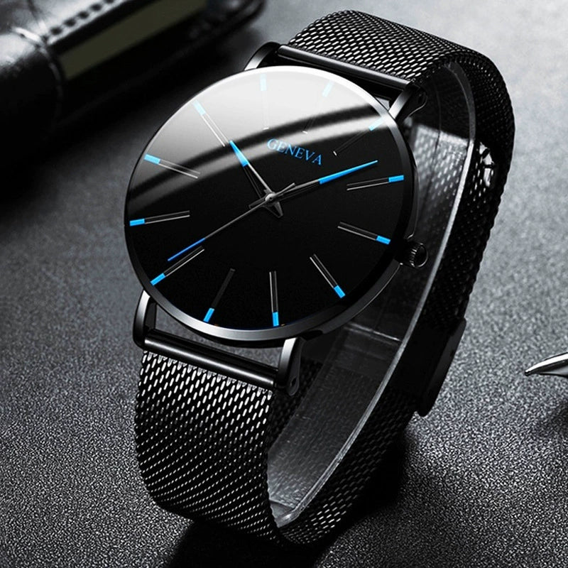 Men's Casual Mesh Quartz Watch Alloy Case Imitation Leather Strap Stainless Steel Buckle Round Dial Leisure Style - Image 3