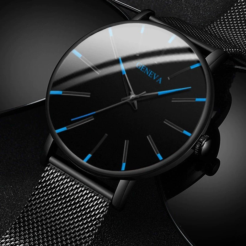 Men's Casual Mesh Quartz Watch Alloy Case Imitation Leather Strap Stainless Steel Buckle Round Dial Leisure Style - Image 4