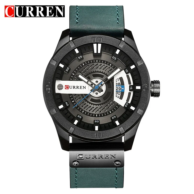 Men's Casual Metal Leather Quartz Watch With Round Dial
