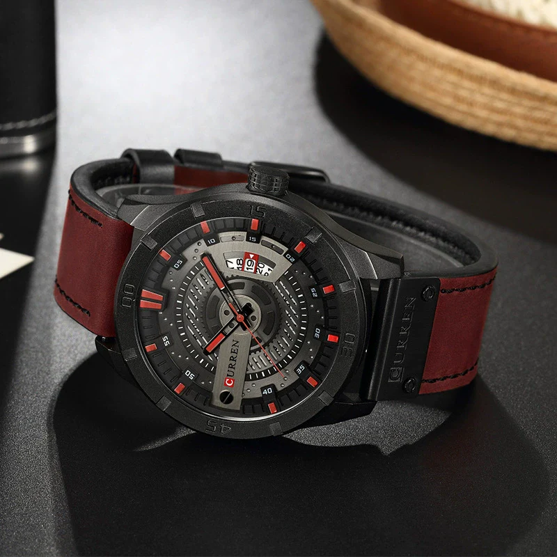 Men's Casual Metal Leather Quartz Watch With Round Dial - Image 4