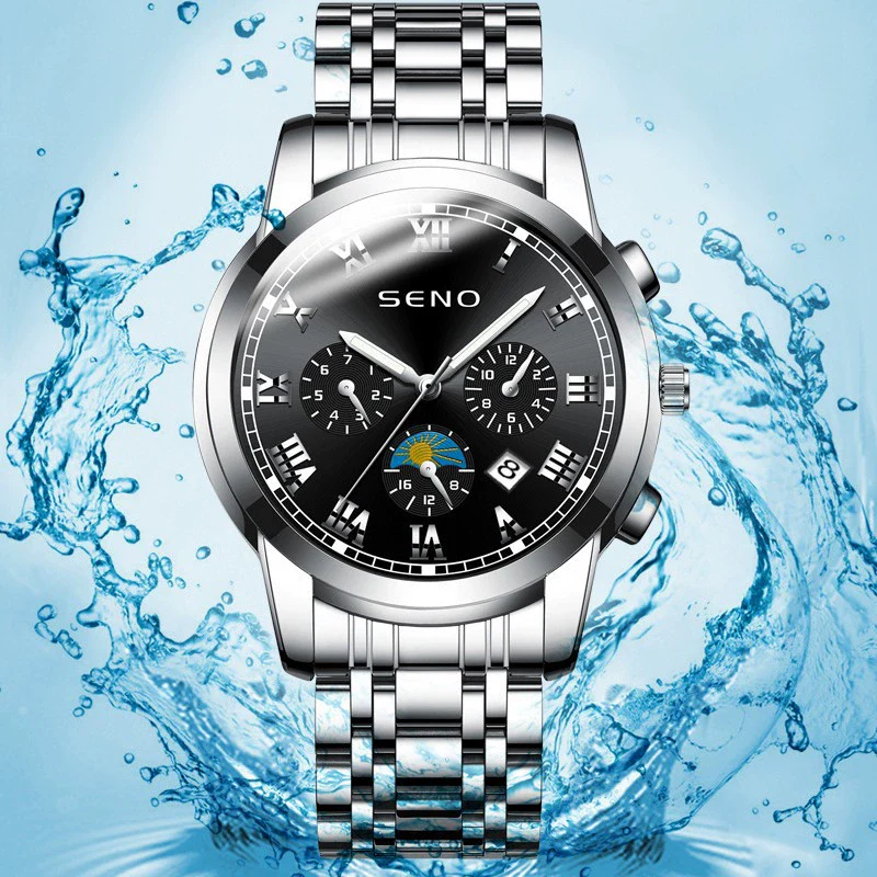 Men's Casual Quartz Watch With Sun Moon And Stars Pattern Waterproof Calendar Luminous Stainless Steel Clasp Alloy Case And Strap Round Dial