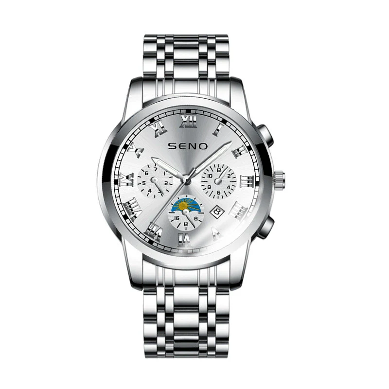 Men's Casual Quartz Watch With Sun Moon And Stars Pattern Waterproof Calendar Luminous Stainless Steel Clasp Alloy Case And Strap Round Dial - Image 5