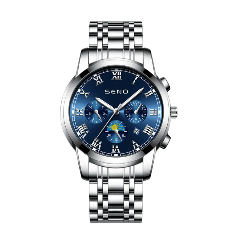 Men's Casual Quartz Watch With Sun Moon And Stars Pattern Waterproof Calendar Luminous Stainless Steel Clasp Alloy Case And Strap Round Dial - Image 7