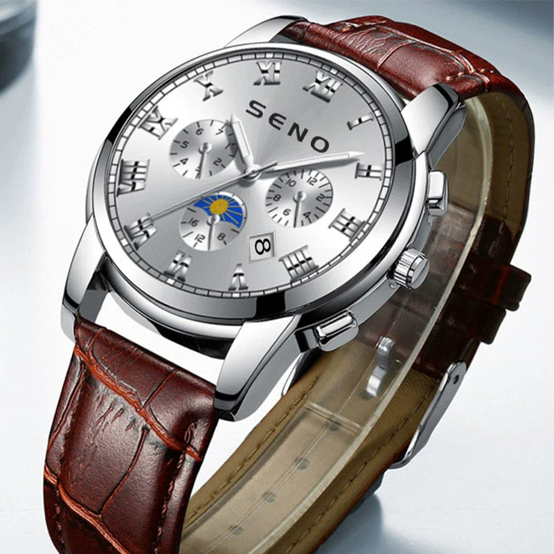 Men's Casual Quartz Watch With Sun Moon And Stars Pattern Waterproof Calendar Luminous Stainless Steel Clasp Alloy Case And Strap Round Dial - Image 8