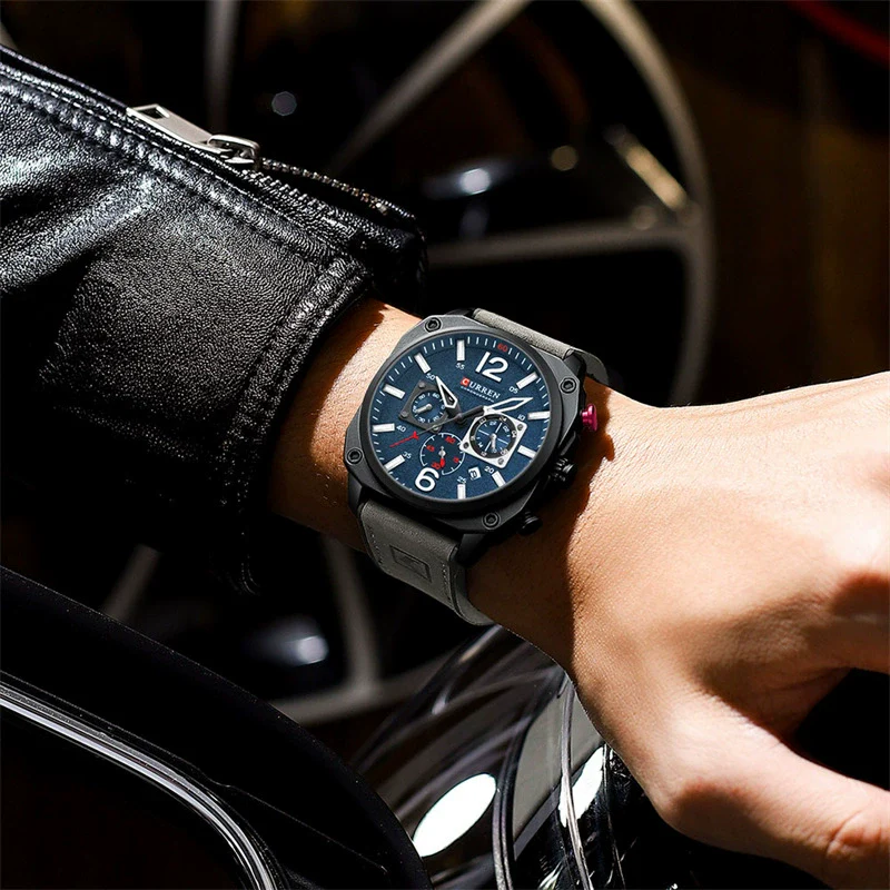 Men's Casual Stainless Steel Quartz Watch With Genuine Leather Strap And Round Dial - Image 2