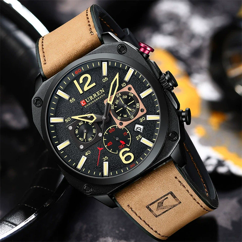 Men's Casual Stainless Steel Quartz Watch With Genuine Leather Strap And Round Dial - Image 4