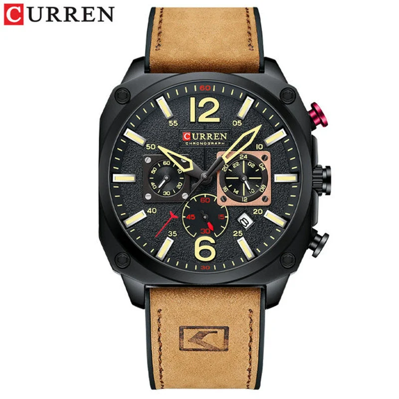 Men's Casual Stainless Steel Quartz Watch With Genuine Leather Strap And Round Dial - Image 8