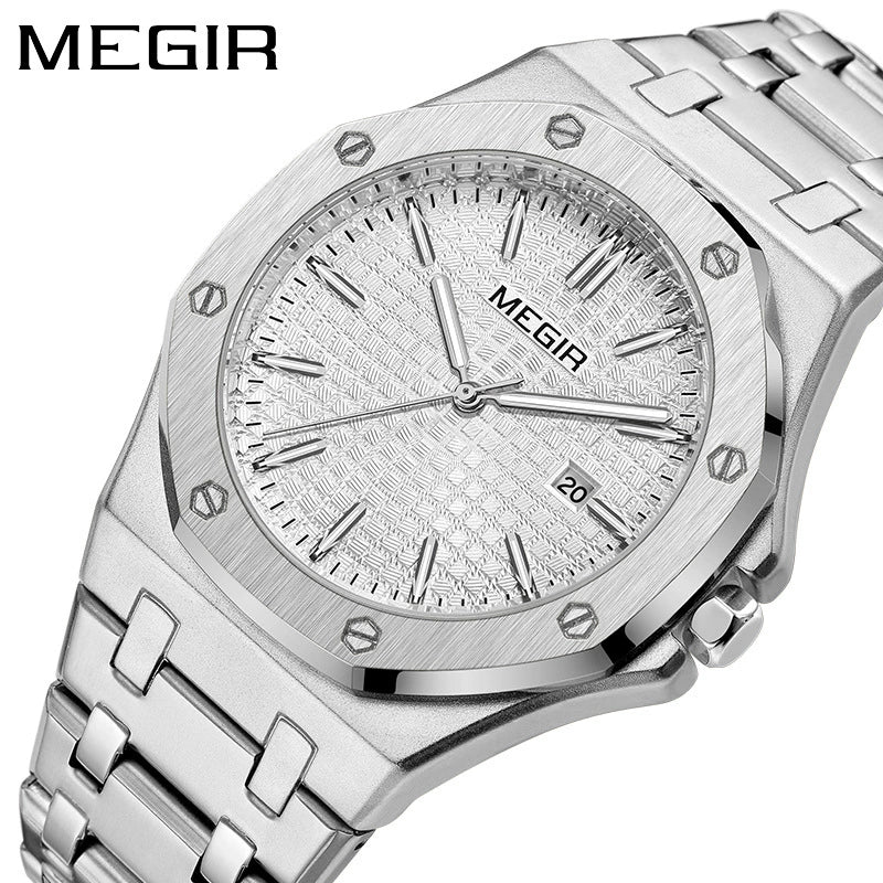 Men's Classic Business Alloy Case Stainless Steel Band Round Dial Waterproof Luminous Calendar Watch - Image 5