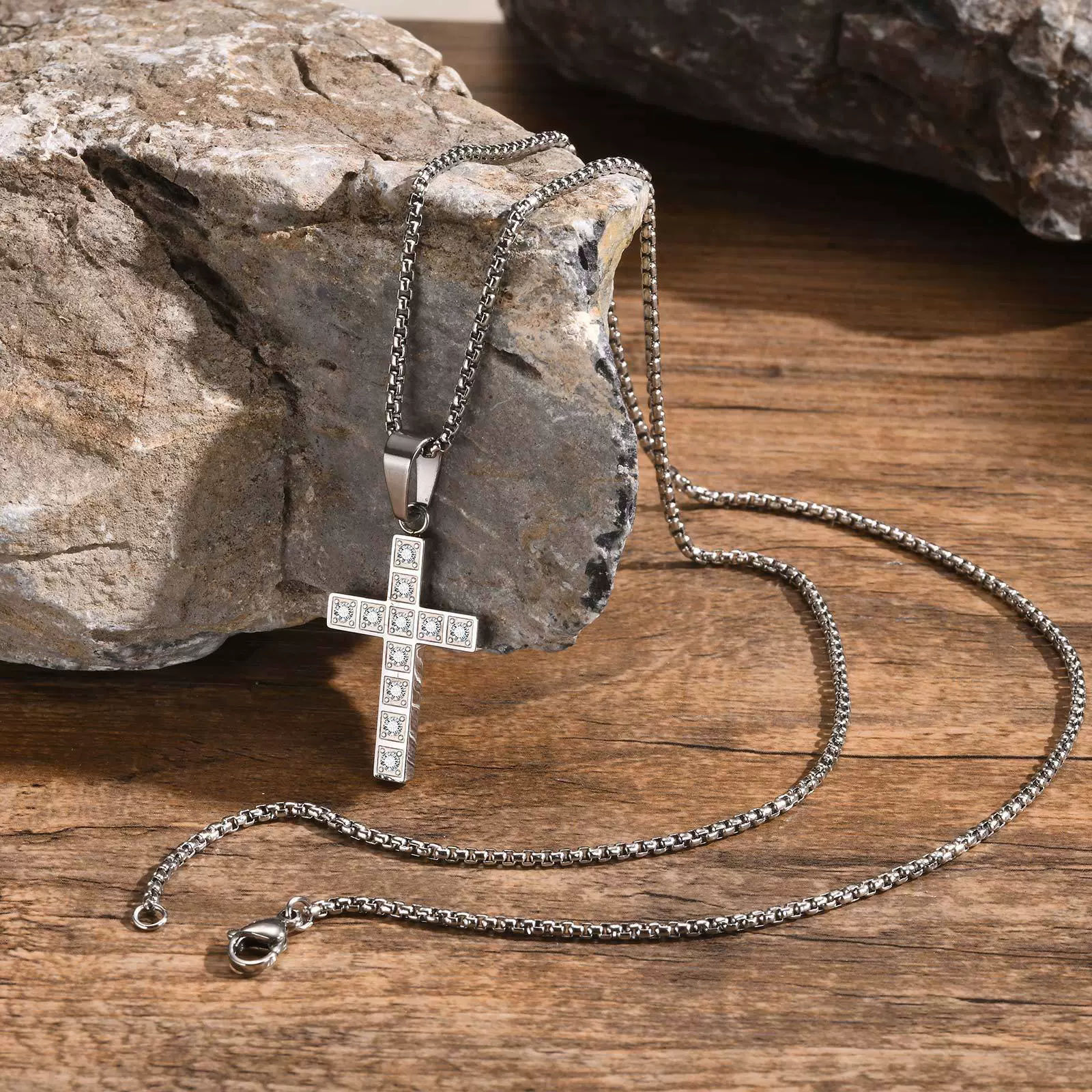 Men's Cross Pendant Necklace Stainless Steel Geometric Fashion Polish - Image 13