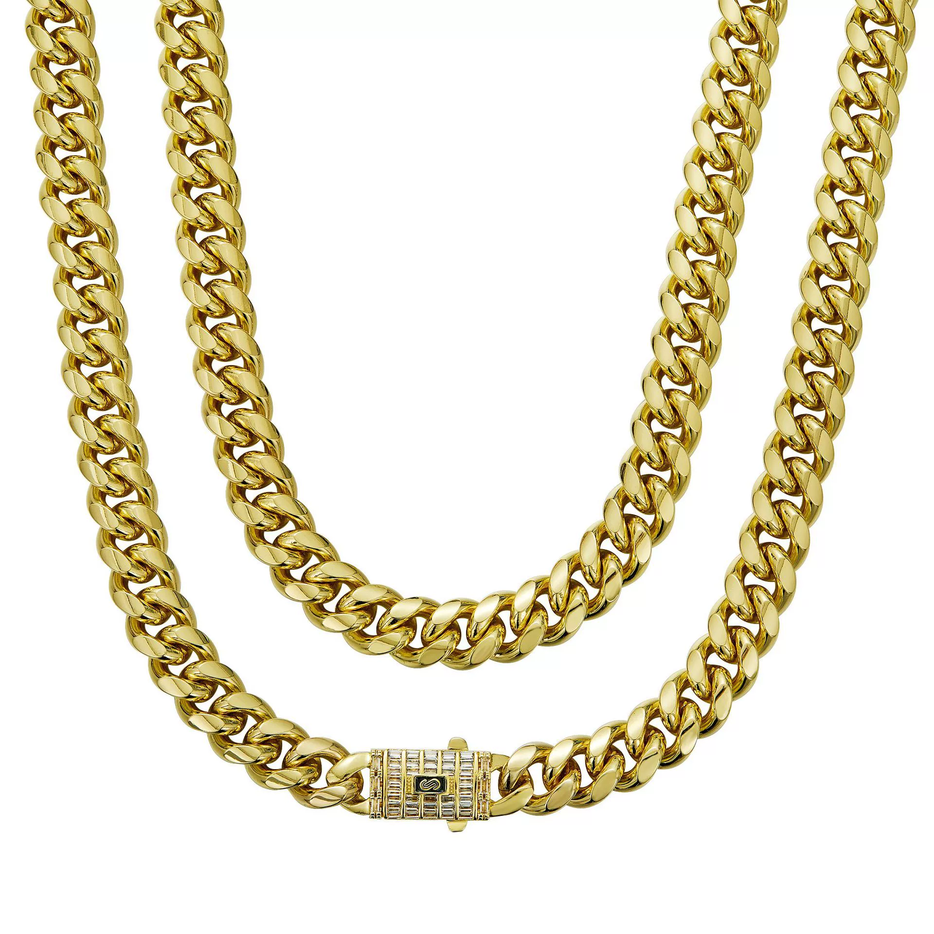 Men's Cuban Chain Necklace Stainless Steel Titanium Steel With Electroplated Copper Buckle And Micropaved Zircon Geometric Design Polishing Treatment - Image 4