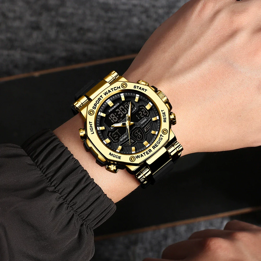 Men's Dual Display Electronic Watch Waterproof Luminous Chronograph Alarm Clock Sports Watch Round Dial Silicone Strap Alloy Case Mineral Glass Mirror - Image 2