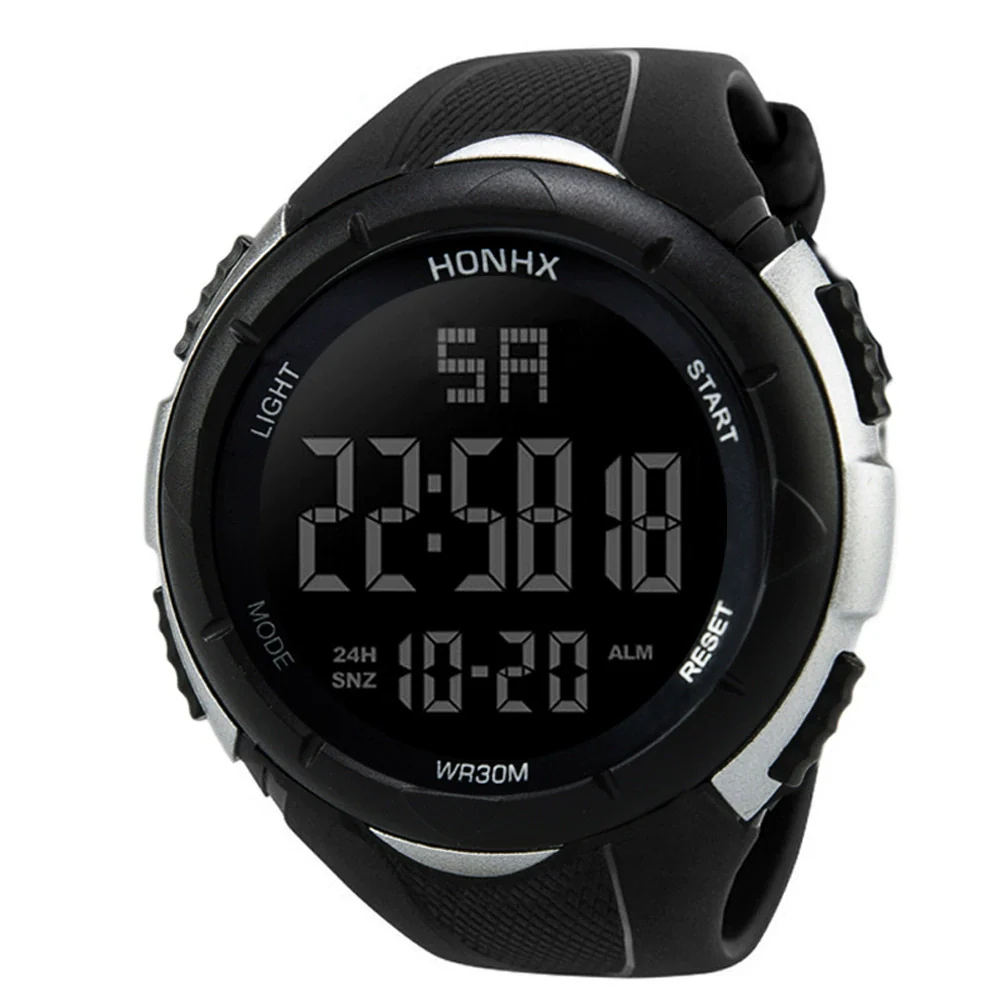 Men's Electronic Watch Digital Display Round Dial Plexiglass Mirror Pu Strap Resin Case Geometric Style Sports Watch Luminous Multifunctional Waterproof - Image 4