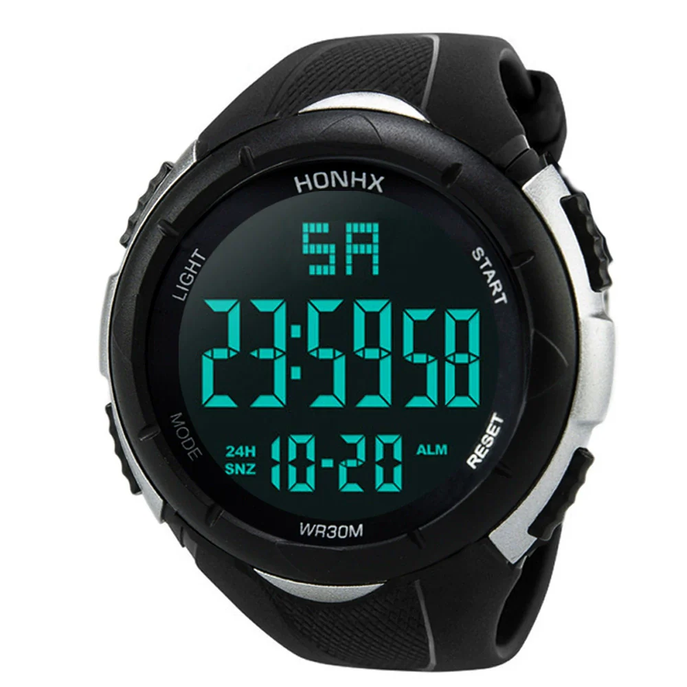 Men's Electronic Watch Digital Display Round Dial Plexiglass Mirror Pu Strap Resin Case Geometric Style Sports Watch Luminous Multifunctional Waterproof - Image 5
