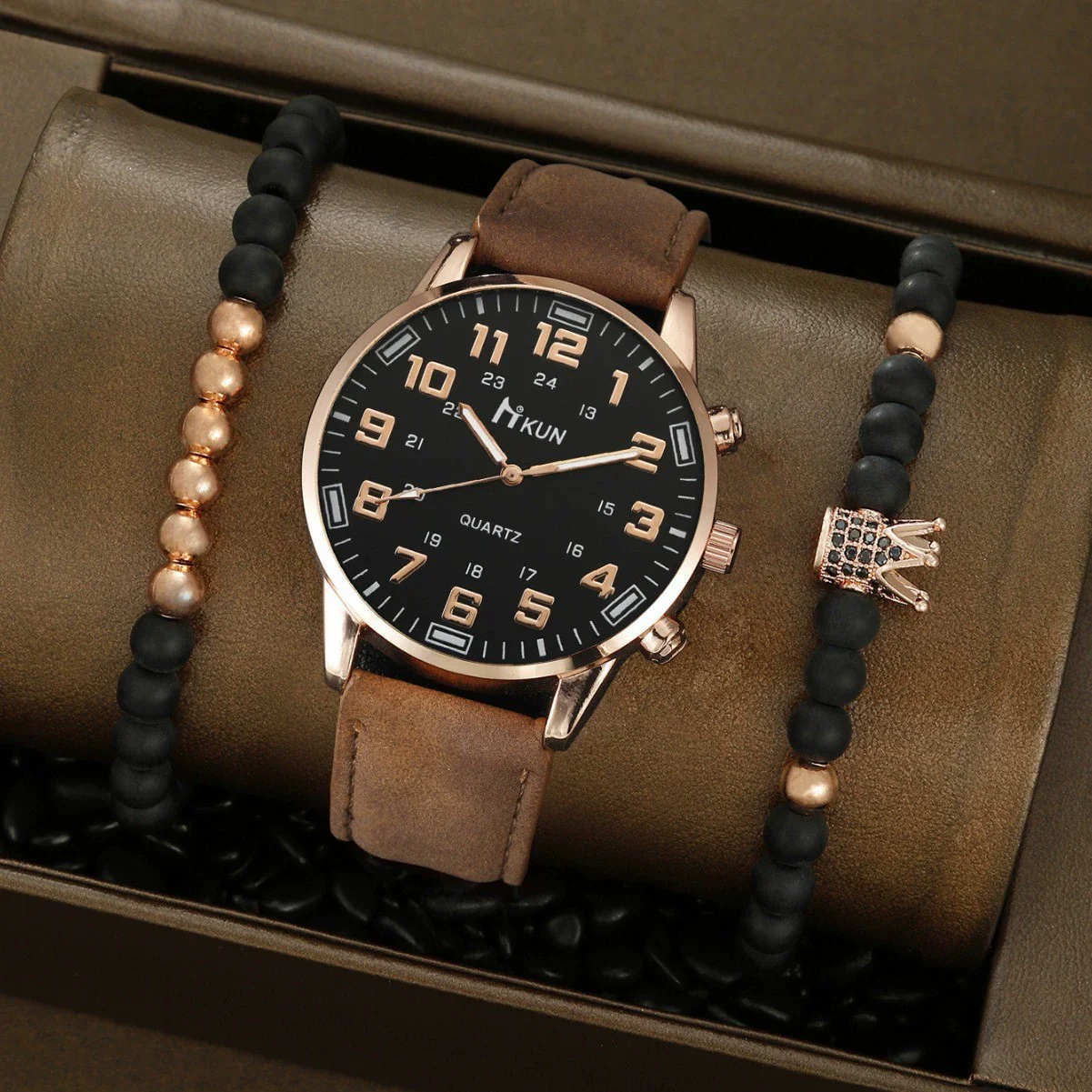 Men's Fashion Alloy Case Imitation Leather Belt Pointer Round Dial Watch With Stainless Steel Clasp - Image 2