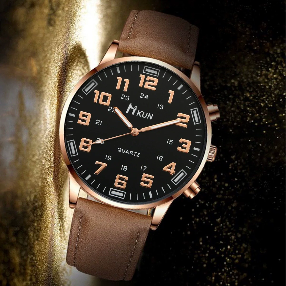 Men's Fashion Alloy Case Imitation Leather Belt Pointer Round Dial Watch With Stainless Steel Clasp - Image 4