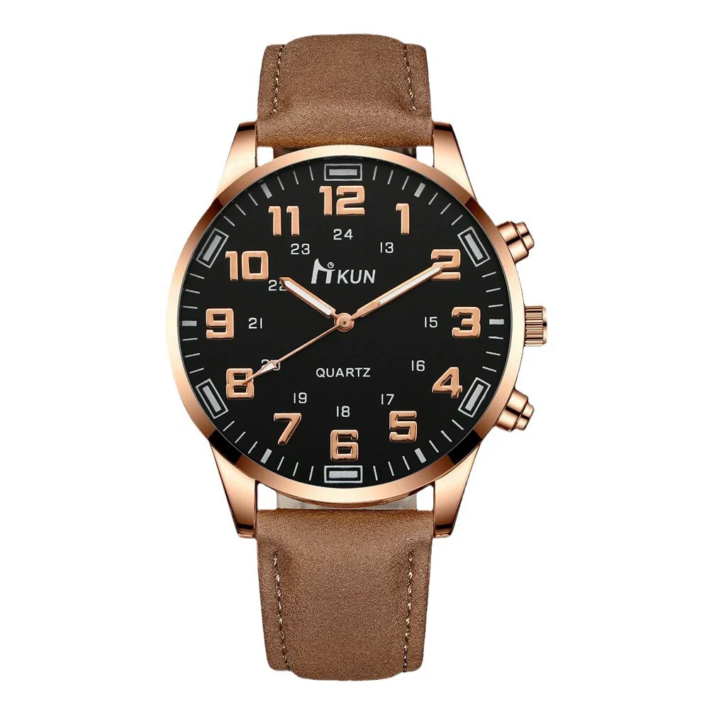 Men's Fashion Alloy Case Imitation Leather Belt Pointer Round Dial Watch With Stainless Steel Clasp - Image 5