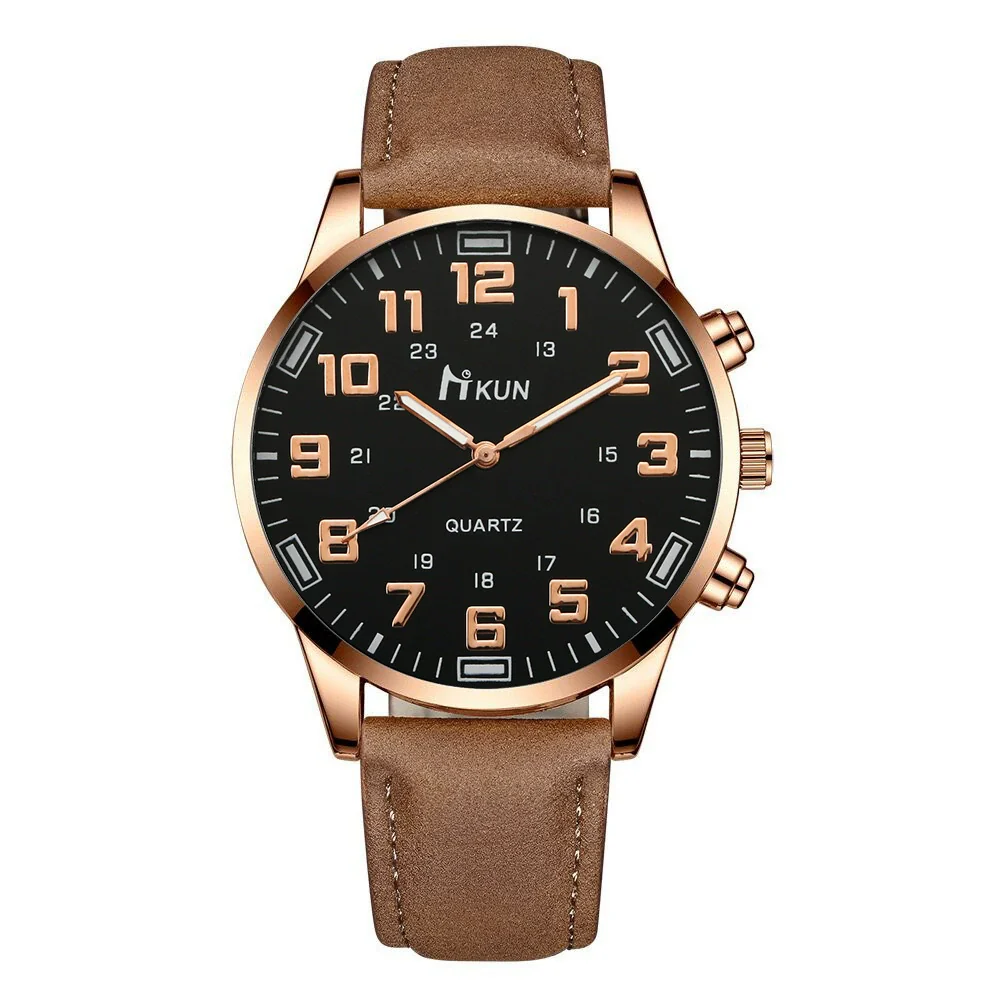 Men's Fashion Alloy Case Imitation Leather Belt Pointer Round Dial Watch With Stainless Steel Clasp - Image 9