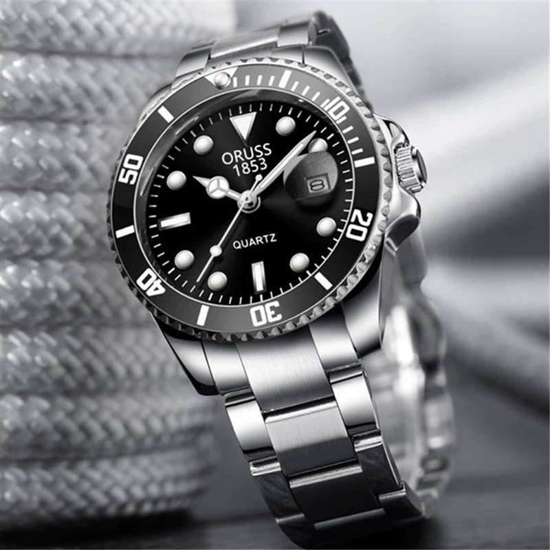 Men's Fashion Automatic Movement Watch With Rotating Outer Ring Stainless Steel Strap Round Dial Waterproof - Image 2