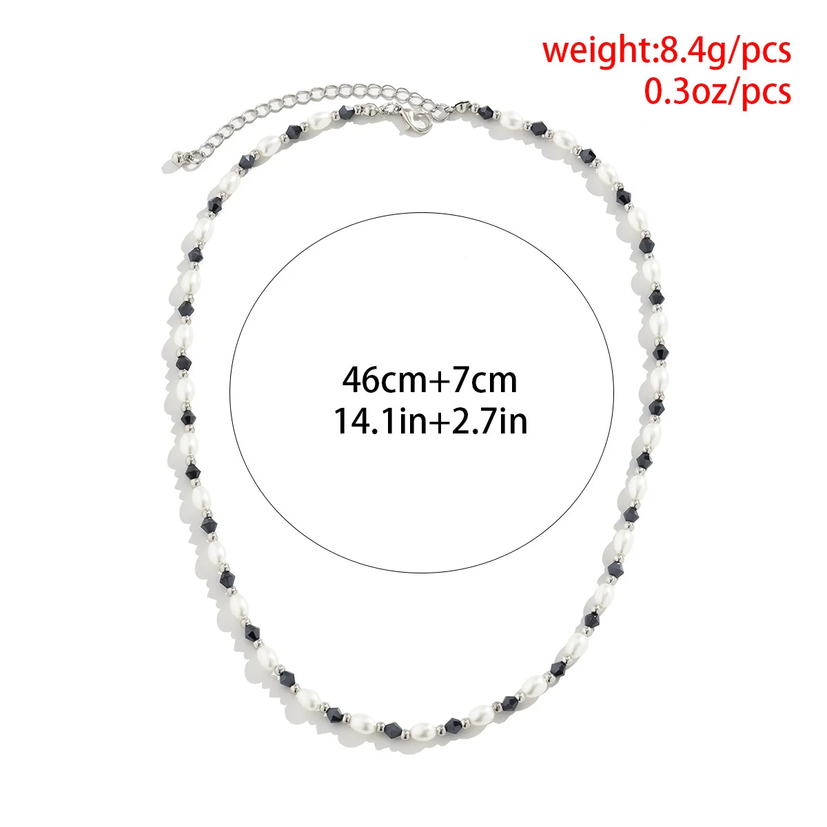 Men's Fashion Black Geometric Imitation Pearl Clavicle Chain Necklace Handmade - Image 6