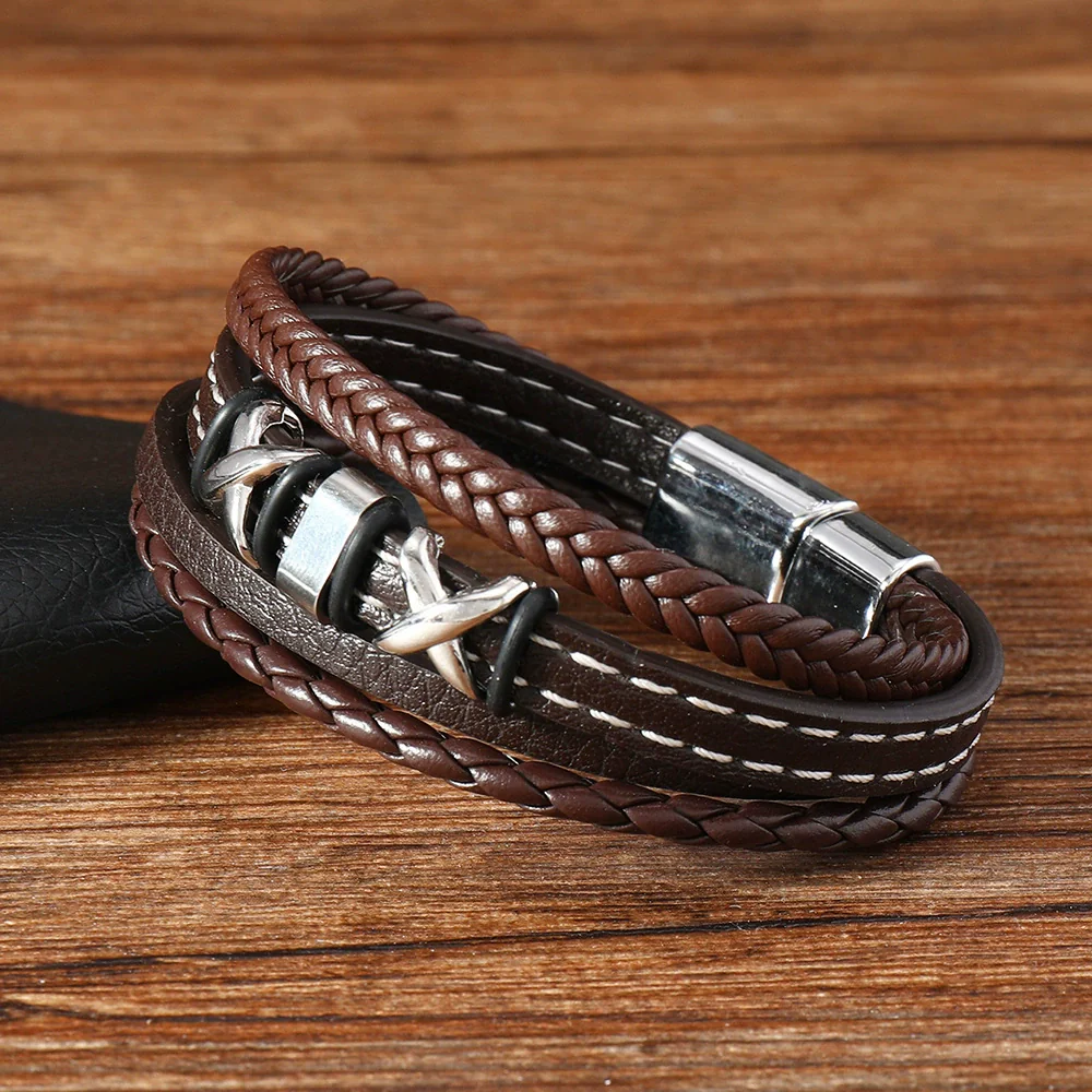 Men's Fashion Braided Leather Bracelet With Alloy Magnetic Buckle And Letter Pattern - Image 3