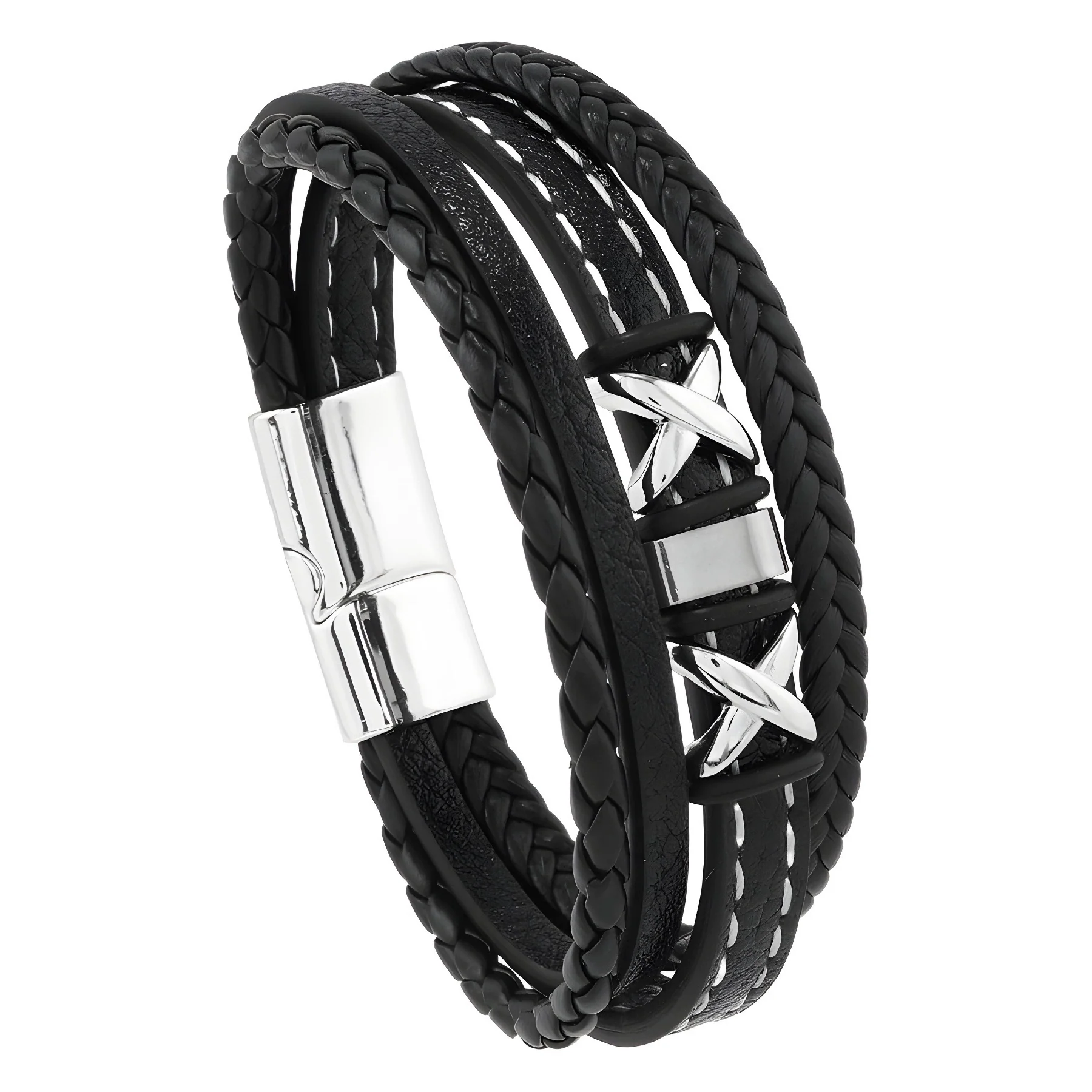 Men's Fashion Braided Leather Bracelet With Alloy Magnetic Buckle And Letter Pattern - Image 5