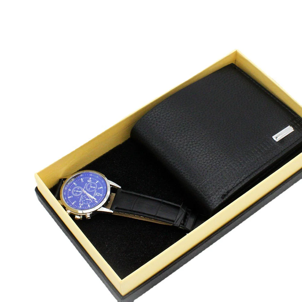 Men's Fashion Business Watch And Short Wallet Set Pu Strap Alloy Case Stainless Steel Clasp Round Dial - Image 5