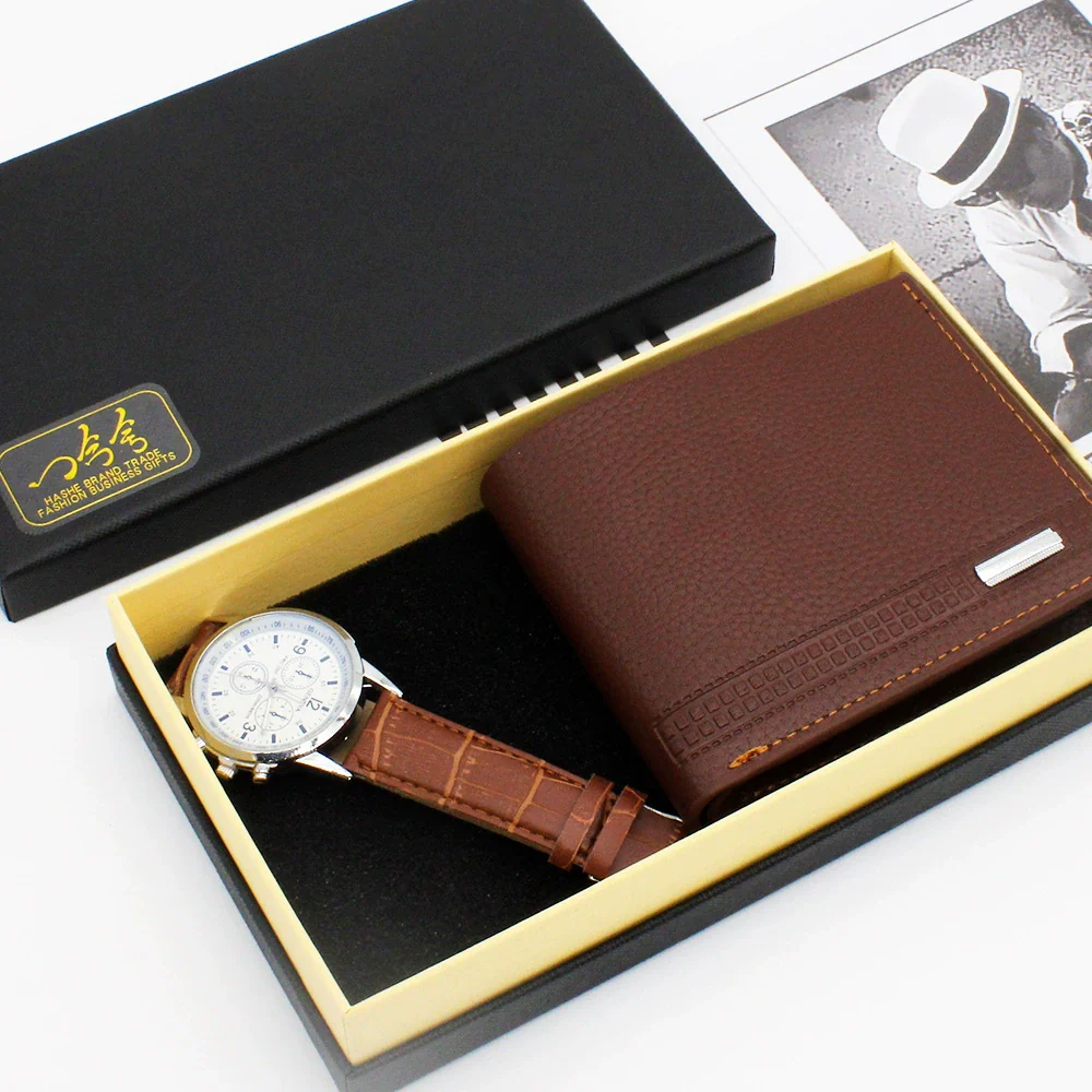 Men's Fashion Business Watch And Short Wallet Set Pu Strap Alloy Case Stainless Steel Clasp Round Dial - Image 6