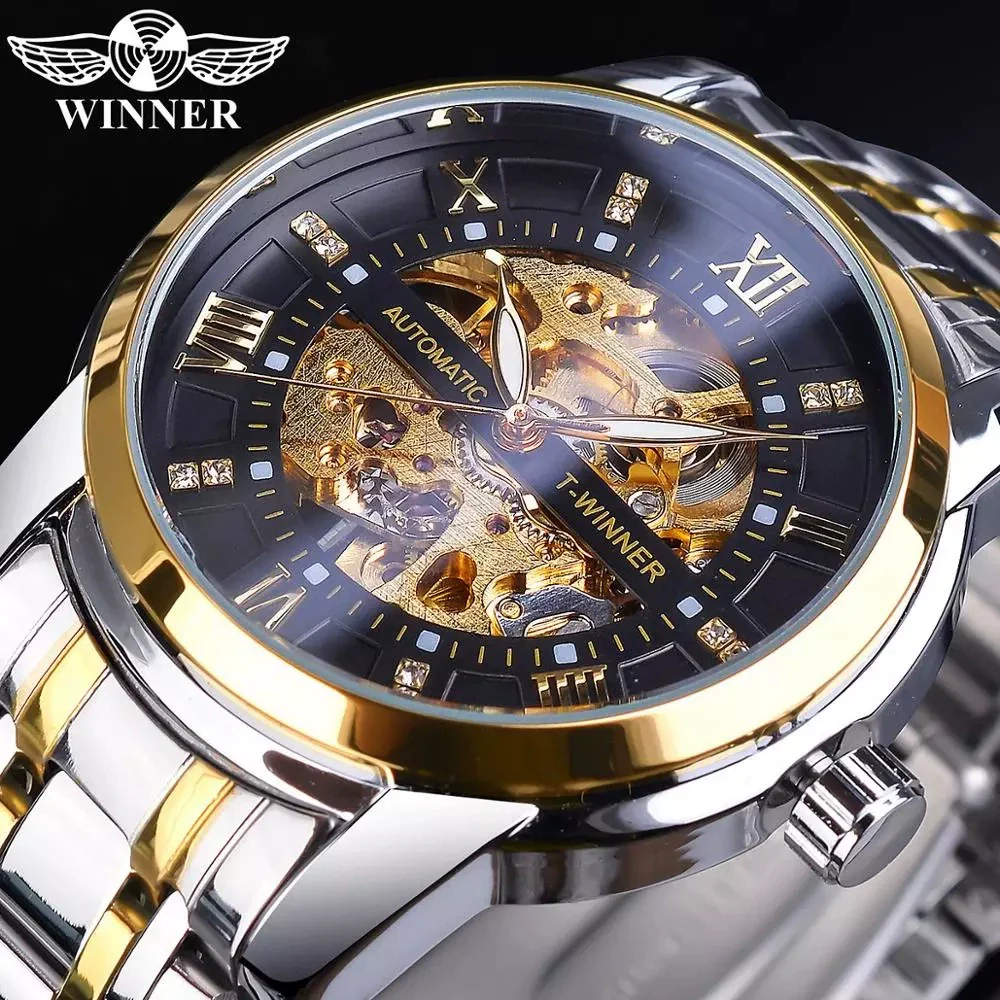 Men's Fashion Casual Hollow Automatic Mechanical Watch Alloy Case Mineral Reinforced Glass Mirror Round Dial