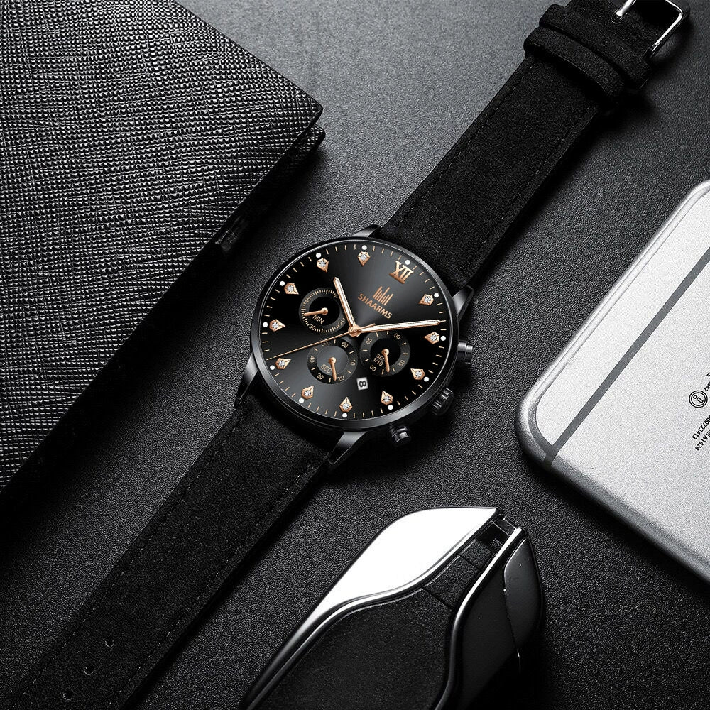 Men's Fashion Casual Quartz Watch With Round Dial Alloy Case Imitation Leather Strap And Stainless Steel Buckle - Image 3