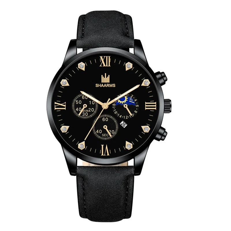 Men's Fashion Casual Quartz Watch With Round Dial Alloy Case Imitation Leather Strap And Stainless Steel Buckle - Image 5