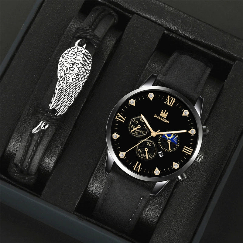 Men's Fashion Casual Quartz Watch With Round Dial Alloy Case Imitation Leather Strap And Stainless Steel Buckle - Image 6