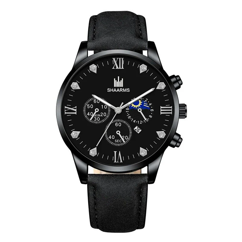 Men's Fashion Casual Quartz Watch With Round Dial Alloy Case Imitation Leather Strap And Stainless Steel Buckle - Image 9