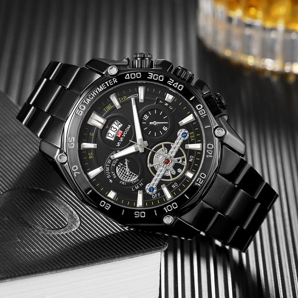 Men's Fashion Luminous Tourbillon Watch Stainless Steel Metal Round Dial - Image 3