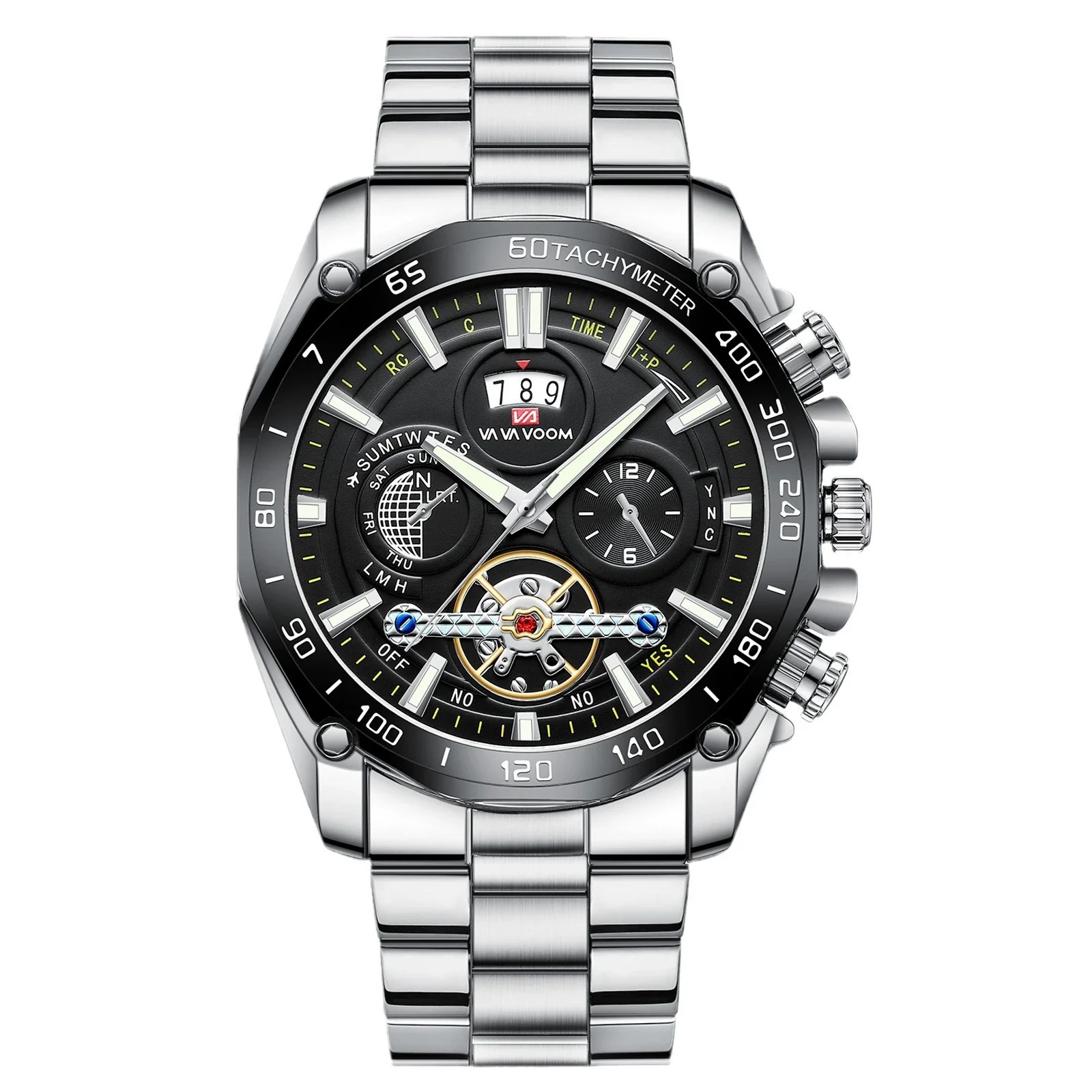 Men's Fashion Luminous Tourbillon Watch Stainless Steel Metal Round Dial - Image 5