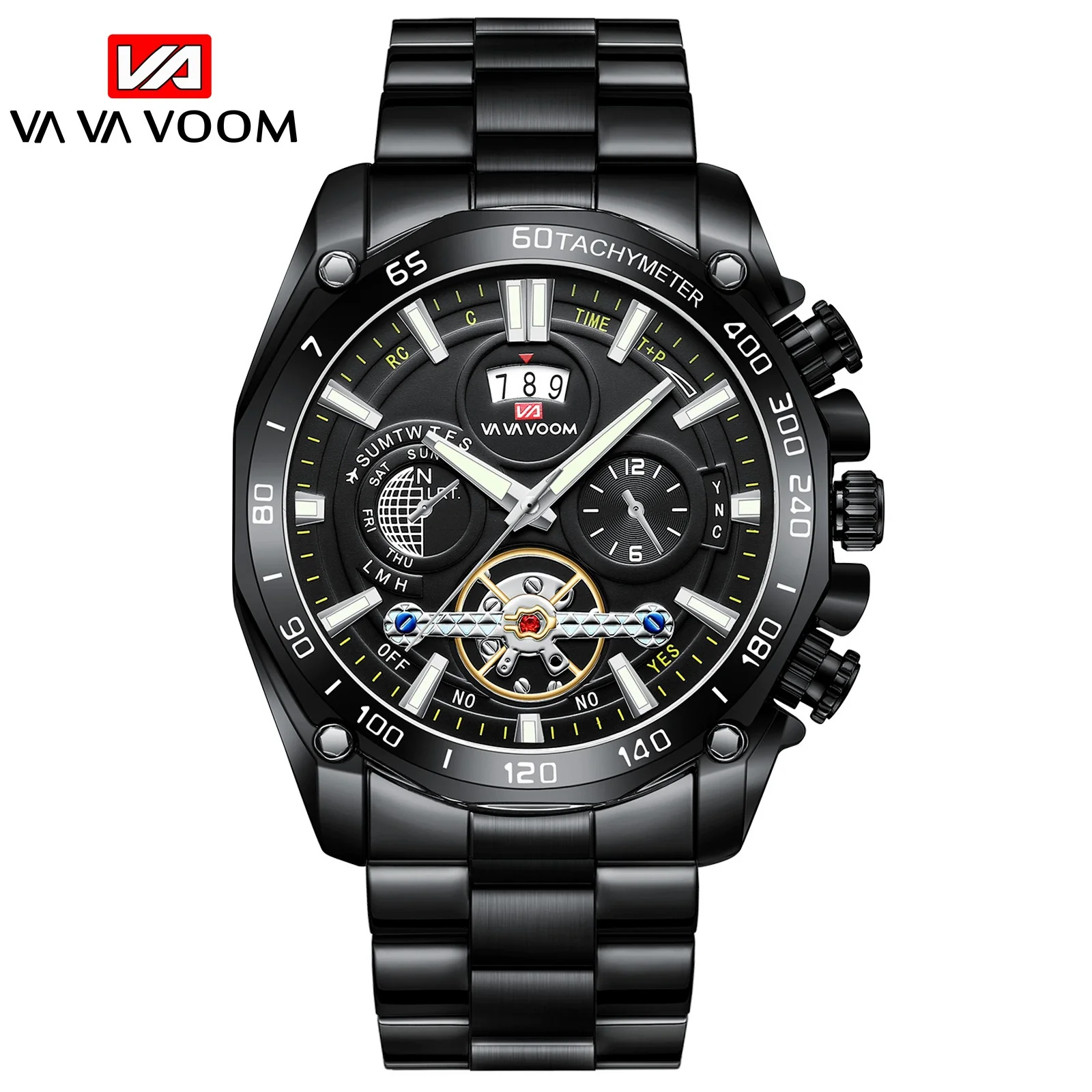 Men's Fashion Luminous Tourbillon Watch Stainless Steel Metal Round Dial - Image 6