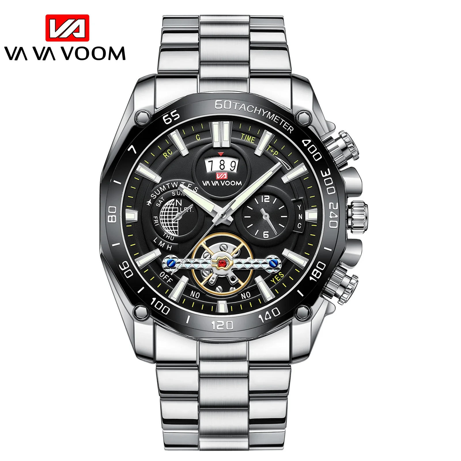 Men's Fashion Luminous Tourbillon Watch Stainless Steel Metal Round Dial - Image 7