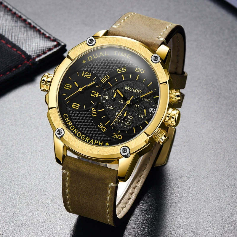 Men's Fashion Movement Multifunctional Genuine Leather Quartz Watch With Alloy Case And Round Dial - Image 3