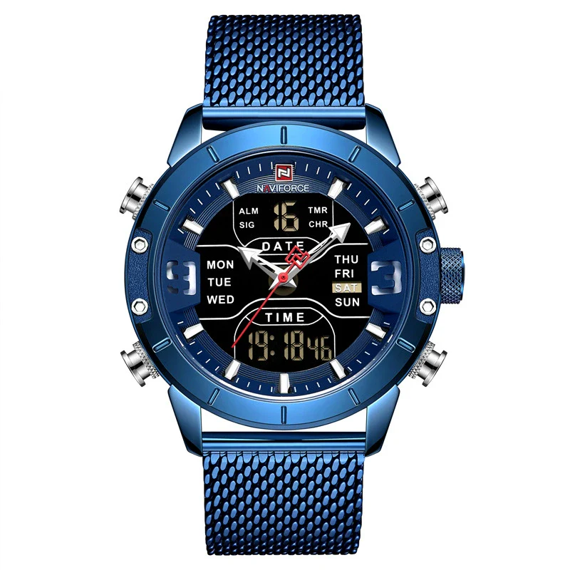 Men's Fashion Quartz Electronic Watch Stainless Steel Mesh Belt Round Dial Metal Case