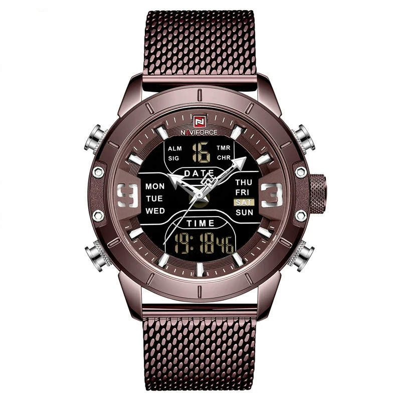 Men's Fashion Quartz Electronic Watch Stainless Steel Mesh Belt Round Dial Metal Case - Image 2