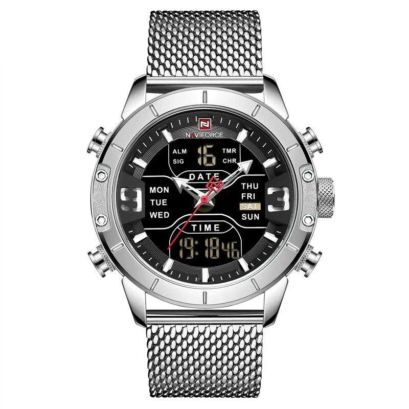 Men's Fashion Quartz Electronic Watch Stainless Steel Mesh Belt Round Dial Metal Case - Image 3