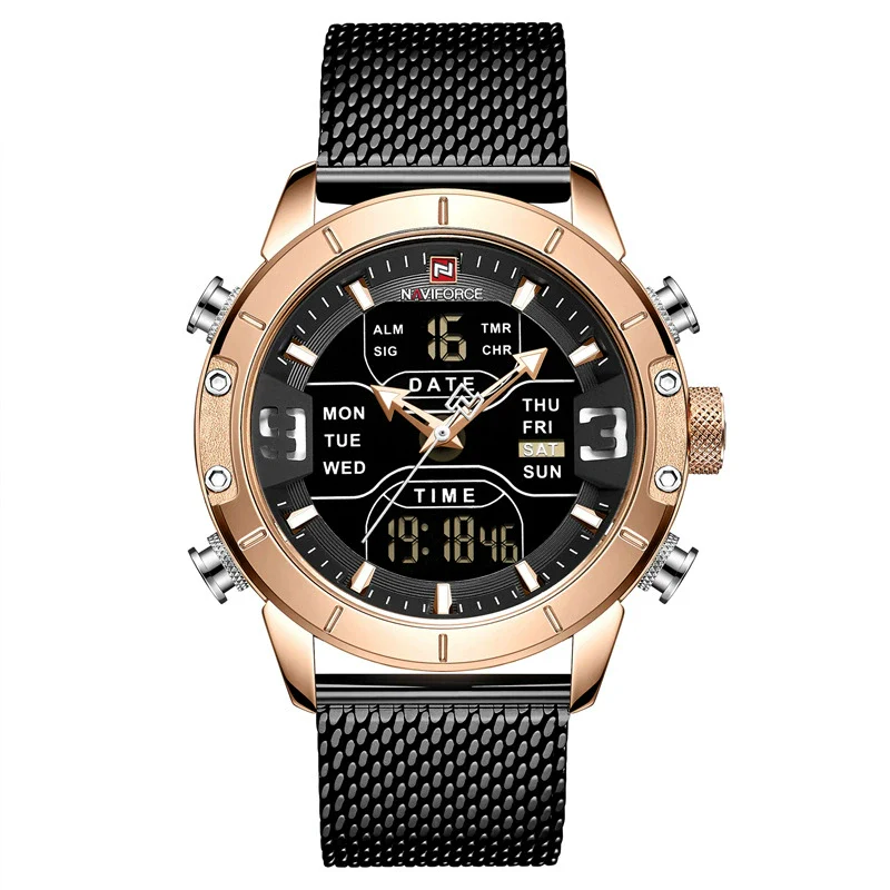 Men's Fashion Quartz Electronic Watch Stainless Steel Mesh Belt Round Dial Metal Case - Image 4