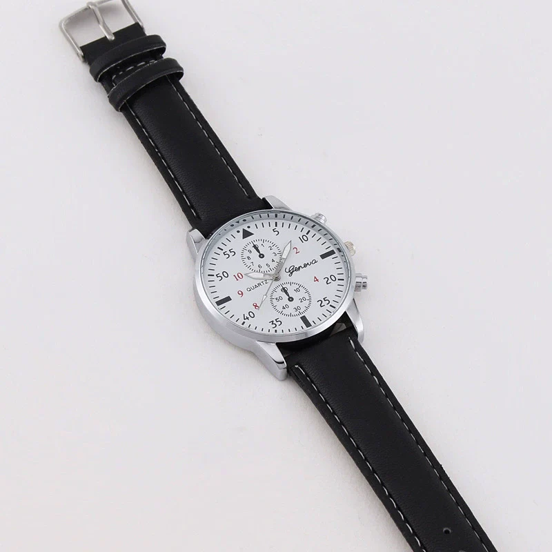 Men's Fashion Quartz Watch With Metal Case Imitation Leather Strap And Stainless Steel Buckle Round Dial - Image 3