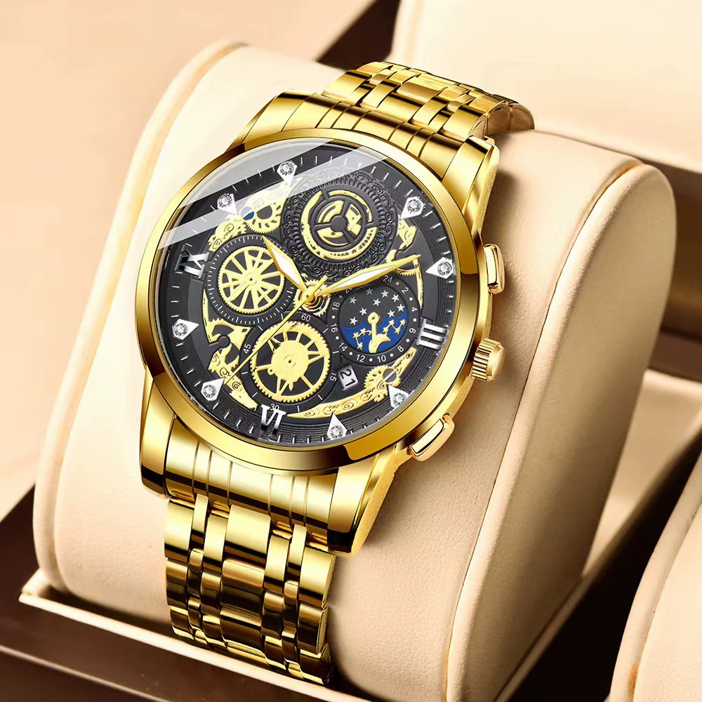 Men's Fashion Stainless Steel Waterproof Calendar Luminous Watch With Round Dial And Mineral Strengthened Glass Mirror
