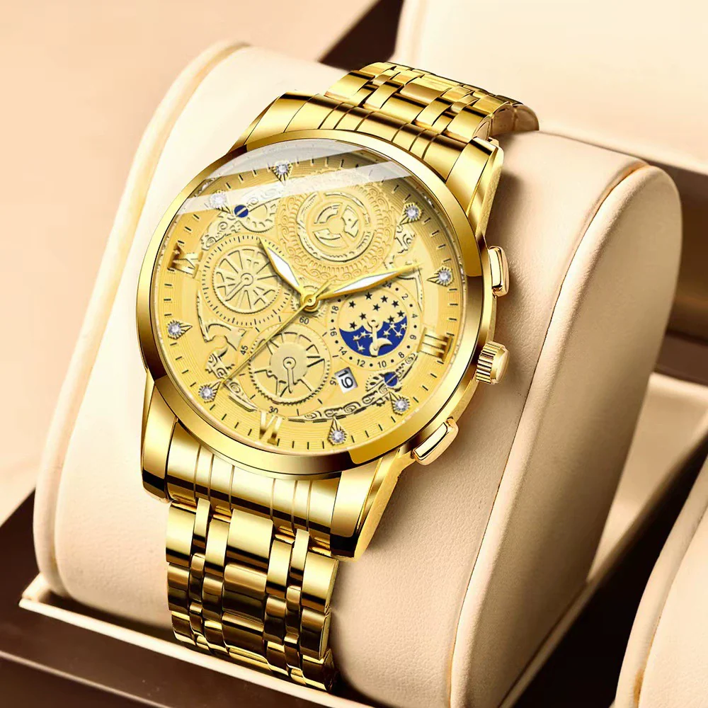 Men's Fashion Stainless Steel Waterproof Calendar Luminous Watch With Round Dial And Mineral Strengthened Glass Mirror - Image 2