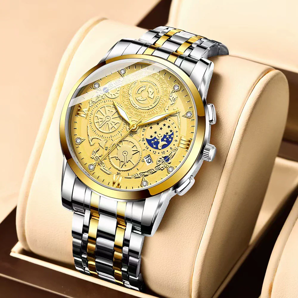 Men's Fashion Stainless Steel Waterproof Calendar Luminous Watch With Round Dial And Mineral Strengthened Glass Mirror - Image 3