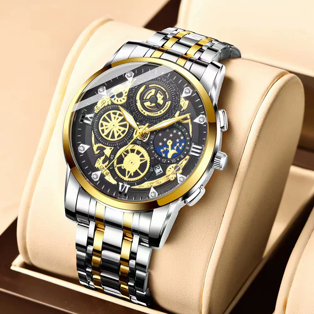 Men's Fashion Stainless Steel Waterproof Calendar Luminous Watch With Round Dial And Mineral Strengthened Glass Mirror - Image 4