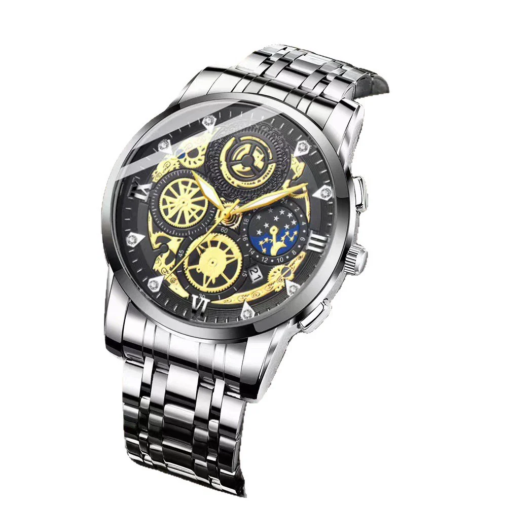 Men's Fashion Stainless Steel Waterproof Calendar Luminous Watch With Round Dial And Mineral Strengthened Glass Mirror - Image 5