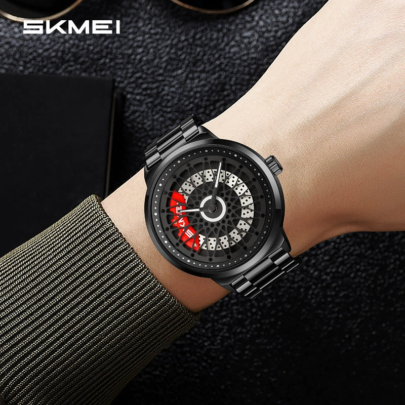 Men's Fashion Waterproof Watch With Alloy Case Stainless Steel Band And Round Cut Out Rotatable Dial - Image 2