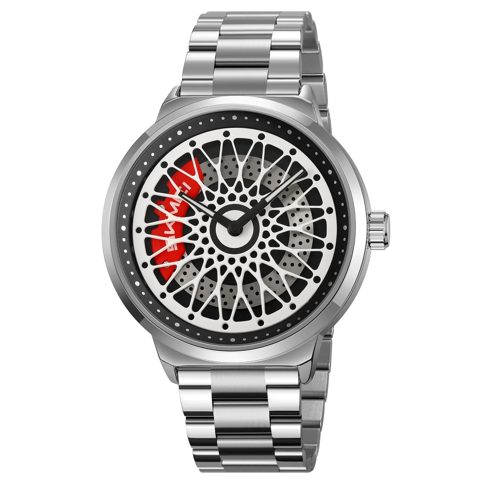 Men's Fashion Waterproof Watch With Alloy Case Stainless Steel Band And Round Cut Out Rotatable Dial - Image 4