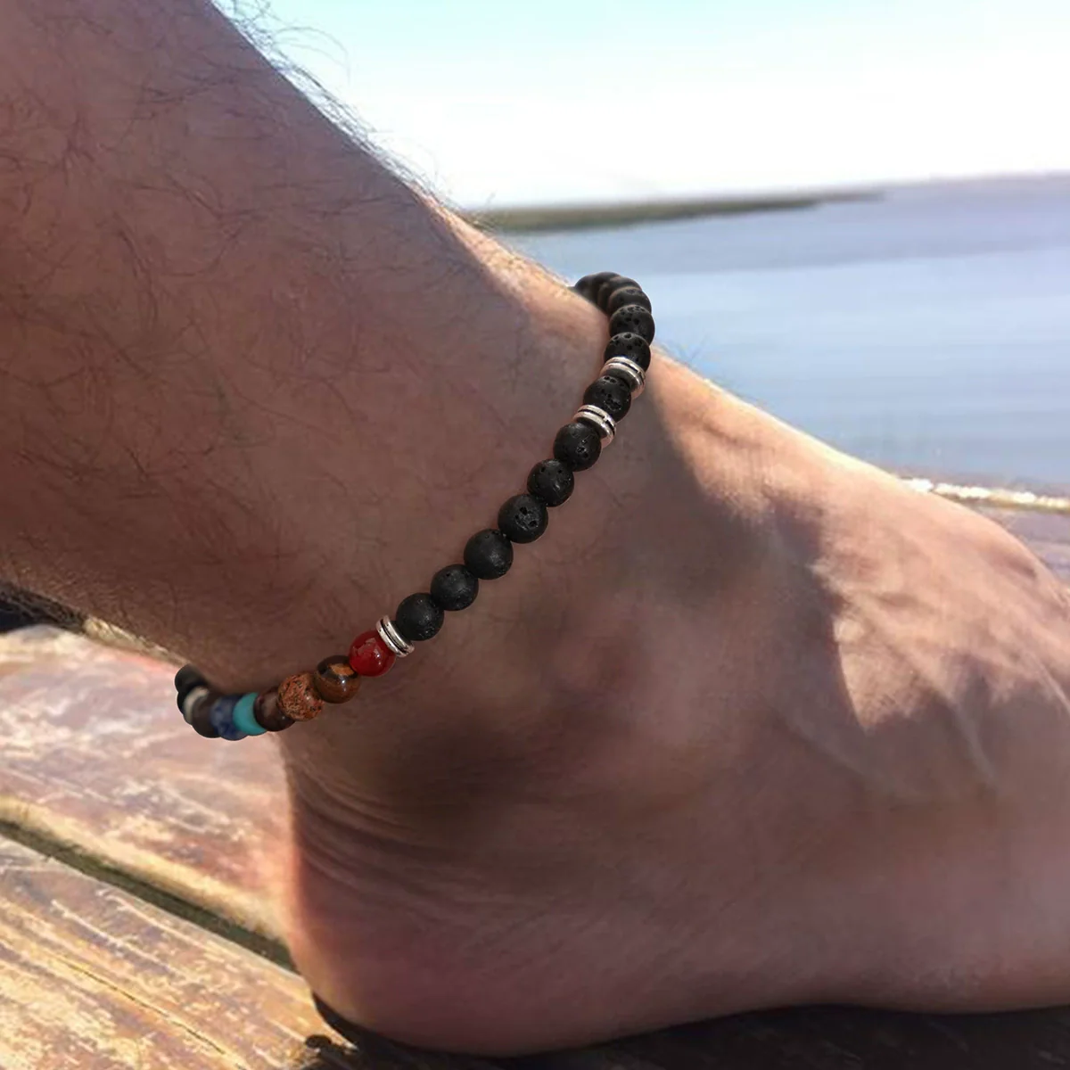 Men's Foot Accessories Volcanic Stone Beaded Ushape Glass Glaze Alloy Inlaid Artificial Gemstones Semiprecious Stones Hiphop Style
